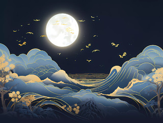 中秋节大气复古国潮风唯美月亮场景